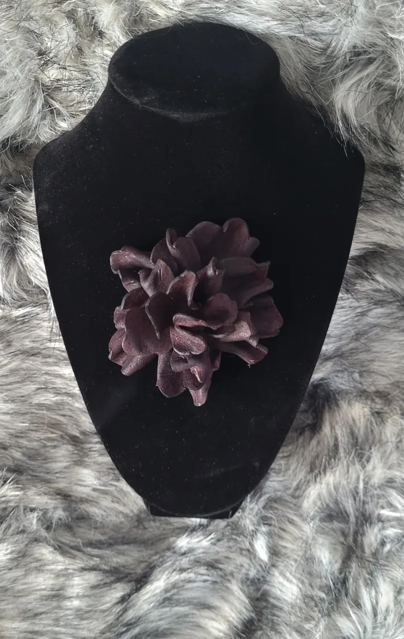 Purple Suede Leather Flower Pin