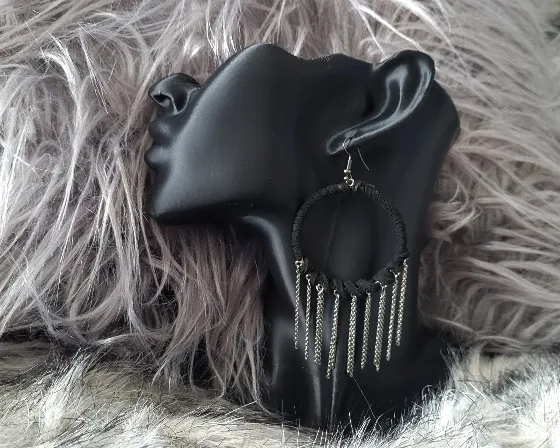 Black leather wrap earings