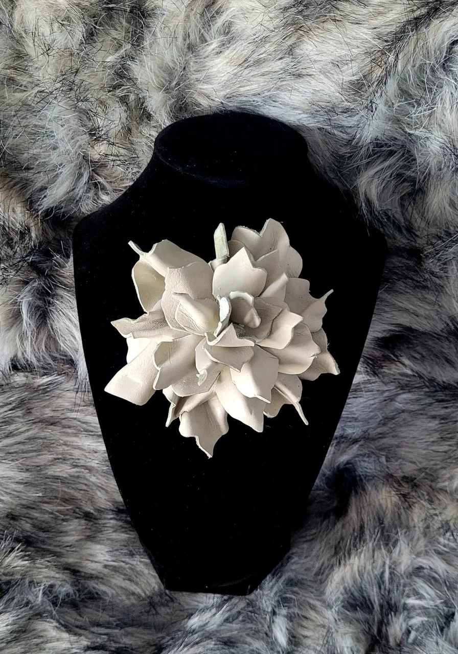 White Leather Flower Pin