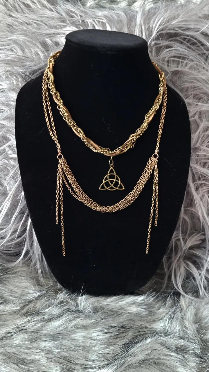 Leather And Gold-Toned Double Necklace (Sold As Set)