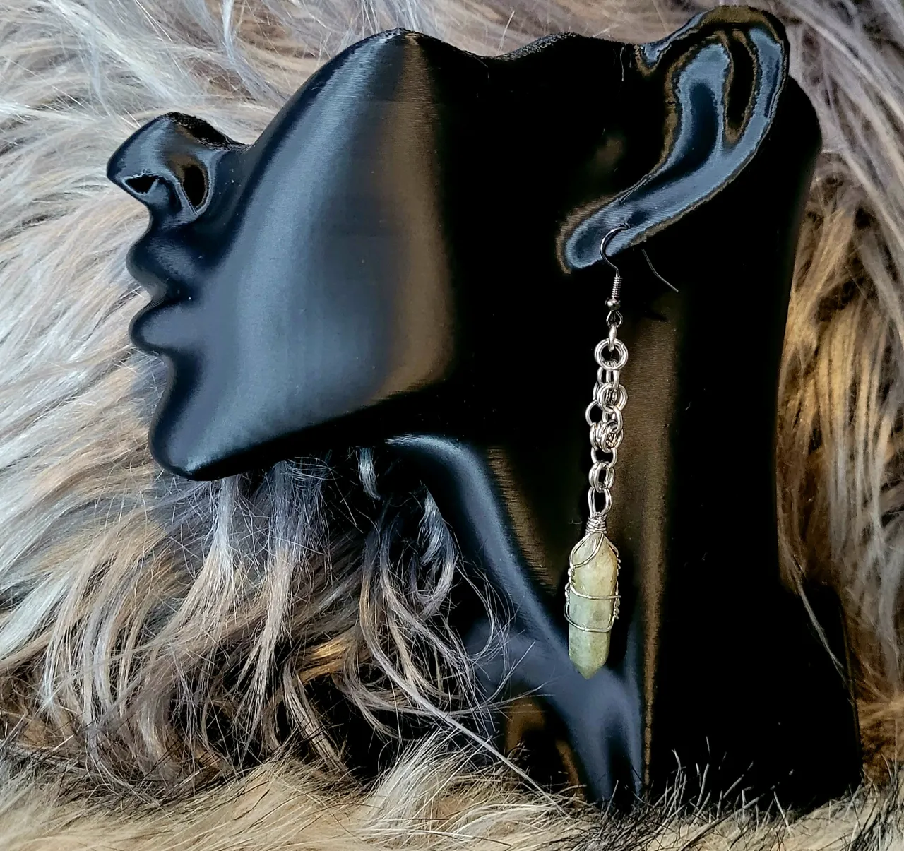 Silver -Toned  Chain Mail And Crystal Earings