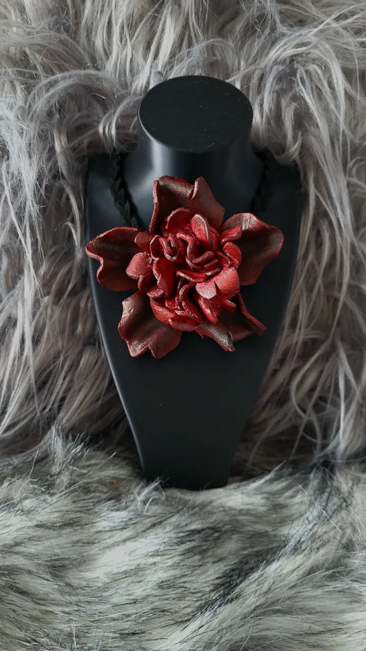 Red Leather Flower Choker